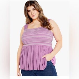 City Chic 24 “Dannie” Purple Smocked Peplum Tank Top NWT